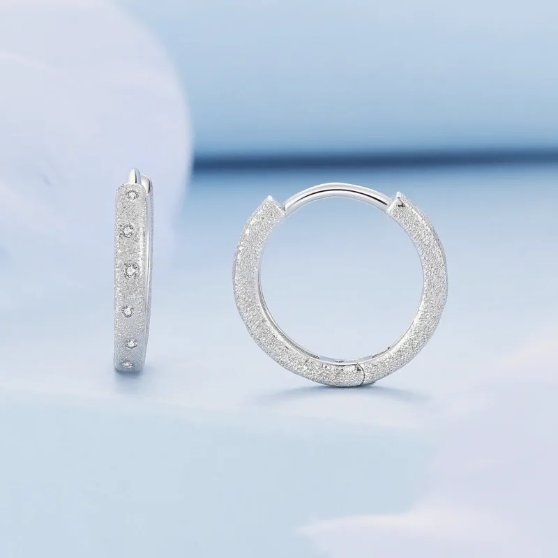 (zdjęcie do) Pandora Style Geometryczne Kolczyki Hoop z Efektem Błyskawicy - BSE848 - Wyświetl 2