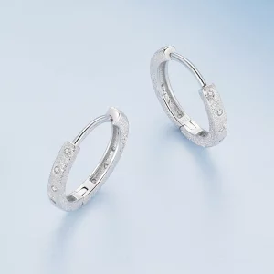 Pandora Style Geometryczne Kolczyki Hoop z Efektem Błyskawicy - BSE848