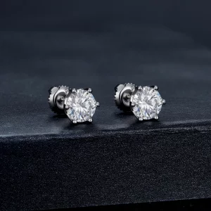 Pandora Style Jednokaratowe Kolczyki Sztyfty z Moissanitem na Czterech Szponach - MSE004-L