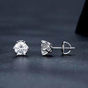 Pandora Style Jednokaratowe Kolczyki Sztyfty z Moissanitem na Czterech Szponach - MSE004-L