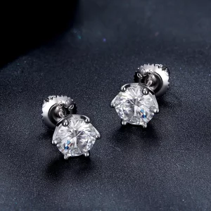 Pandora Style Jednokaratowe Kolczyki Sztyfty z Moissanitem na Czterech Szponach - MSE004-L