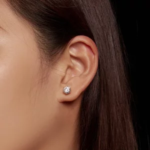 Pandora Style Jednokaratowe Kolczyki Sztyfty z Moissanitem na Czterech Szponach - MSE004-L