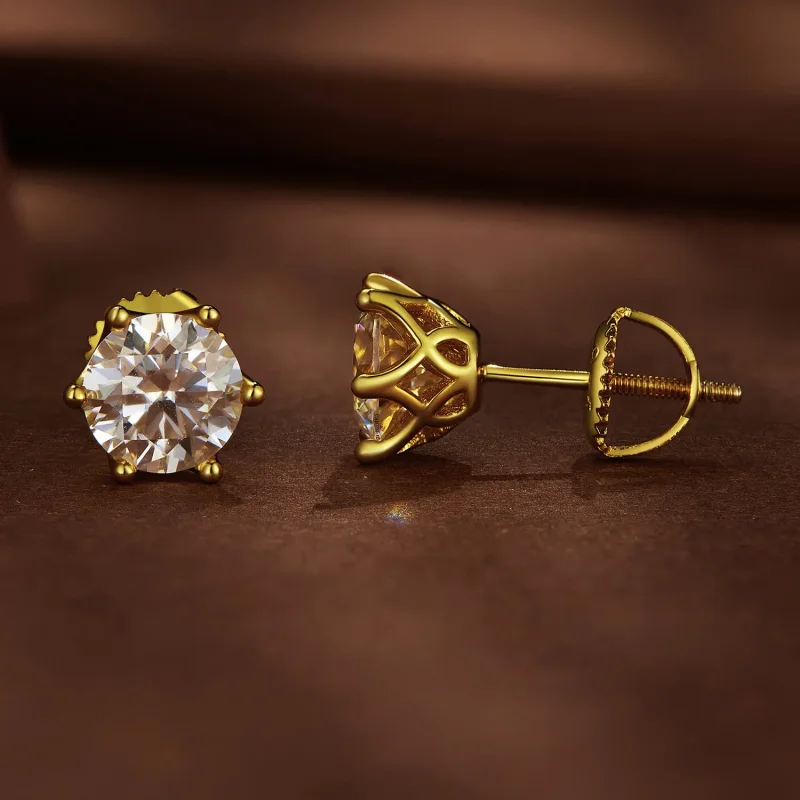 (zdjęcie do) Pandora Style Złoty Platerowany Kolczyki Sztyfty z Moissanite o wadze jednego ka - Wyświetl 2