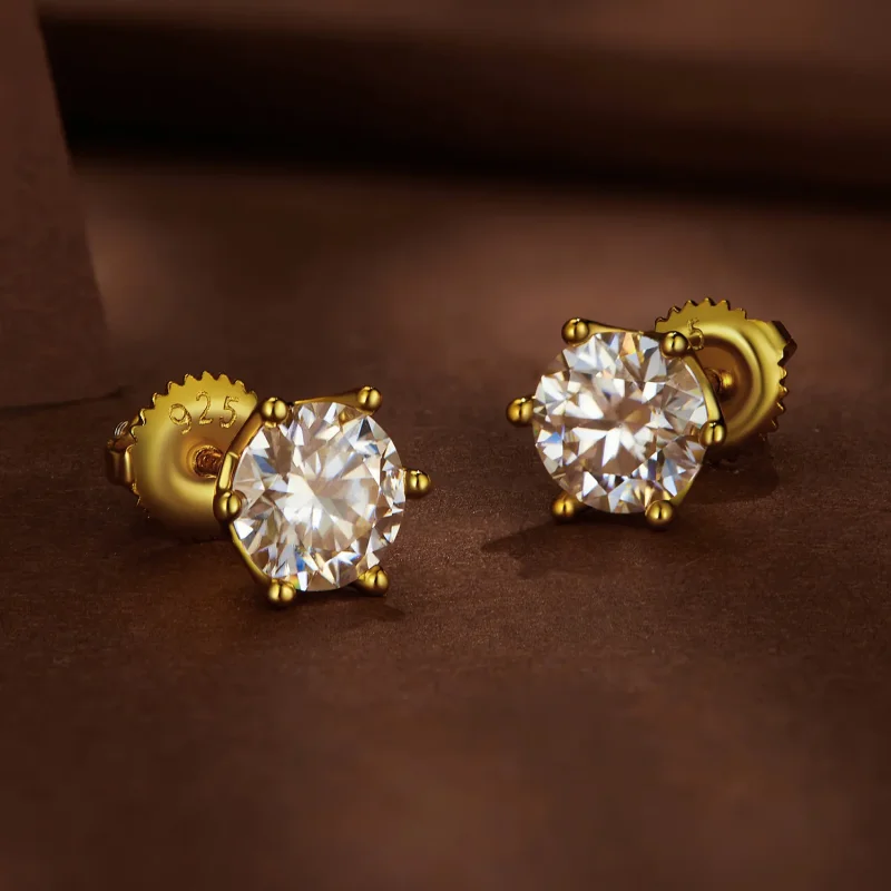 (zdjęcie do) Pandora Style Złoty Platerowany Kolczyki Sztyfty z Moissanite o wadze jednego ka - Wyświetl 3