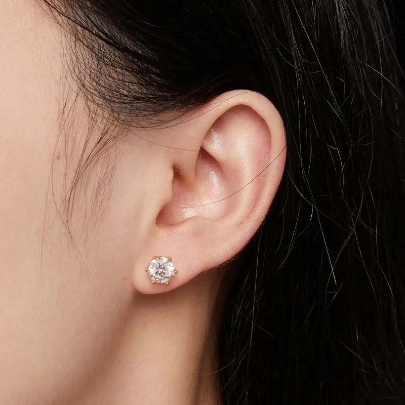 (zdjęcie do) Pandora Style Złoty Platerowany Kolczyki Sztyfty z Moissanite o wadze jednego ka - Wyświetl 4