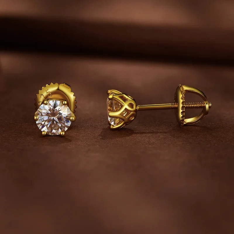 (zdjęcie do) Stud earrings in Pandora stylu, pozłacane złotem, 0,5 karatowego moissanite, sze - Wyświetl 2