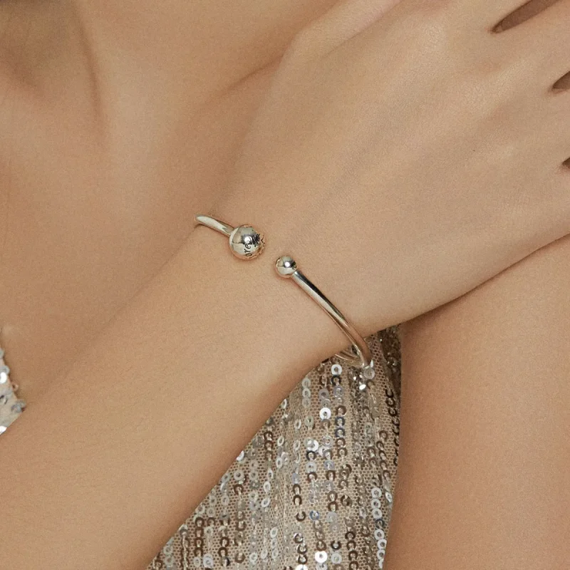 (zdjęcie do) Otwarta bransoletka bangle Srebrna kula - SCB198 - Wyświetl 6