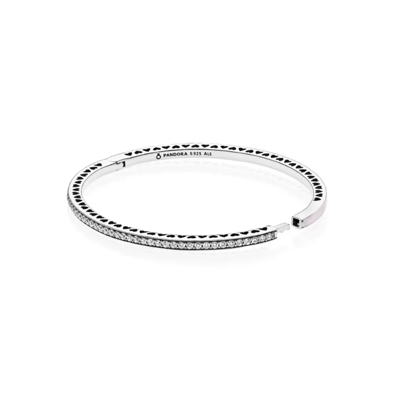 (zdjęcie do) Srebrna bransoletka bangle w kolorze jasnor&oacute;żowym z cyrkoniami sześcienny - Wyświetl 4