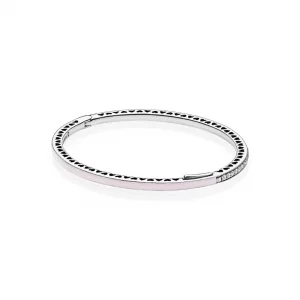 Srebrna bransoletka bangle w kolorze jasnoróżowym z cyrkoniami sześciennymi | PANDORA