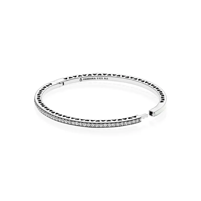 (zdjęcie do) Srebrna bransoletka bangle w kolorze perłowym z cyrkoniami sześciennymi | PANDOR - Wyświetl 4