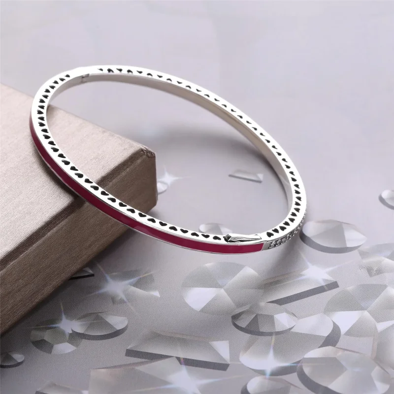 (zdjęcie do) Srebrna bransoletka bangle w kolorze r&oacute;żowym z cyrkoniami sześciennymi | - Wyświetl 3