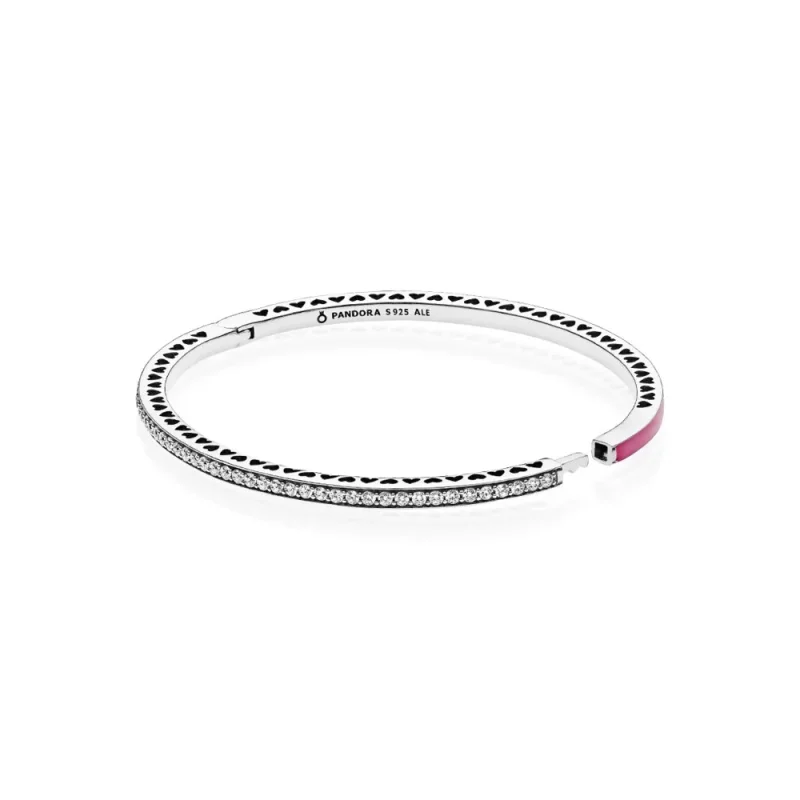 (zdjęcie do) Srebrna bransoletka bangle w kolorze r&oacute;żowym z cyrkoniami sześciennymi | - Wyświetl 4