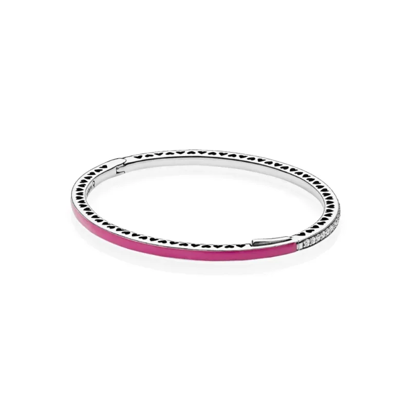(zdjęcie do) Srebrna bransoletka bangle w kolorze r&oacute;żowym z cyrkoniami sześciennymi | PANDORA