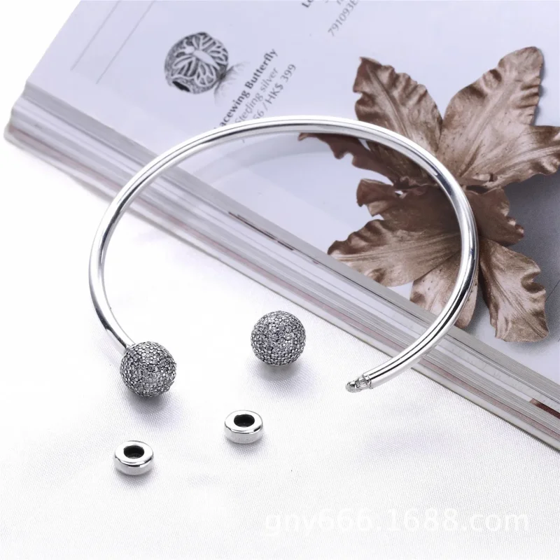(zdjęcie do) Srebrna otwarta bransoletka bangle Moments, wymienne końc&oacute;wki, cyrkonia s - Wyświetl 2