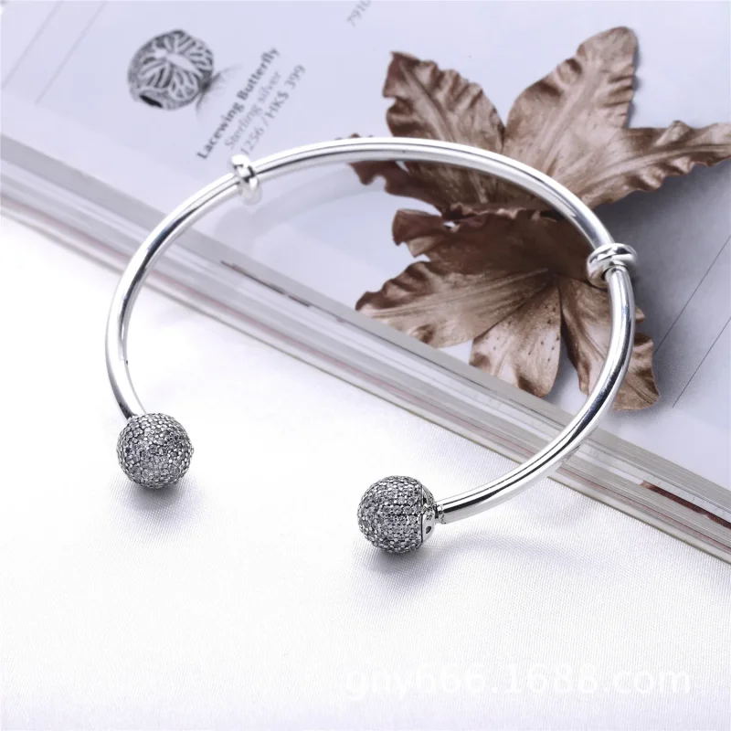 (zdjęcie do) Srebrna otwarta bransoletka bangle Moments, wymienne końc&oacute;wki, cyrkonia s - Wyświetl 4