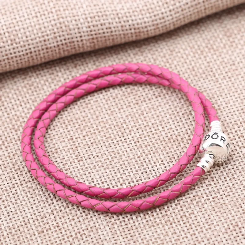 (zdjęcie do) Double Pink Leather Bracelet - Pandora PL - Wyświetl 2