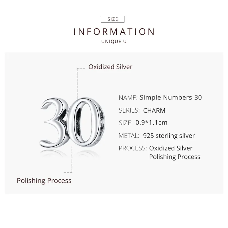 (zdjęcie do) Charms Typu Pandora 30 urodziny - SCC1622 - Wyświetl 8