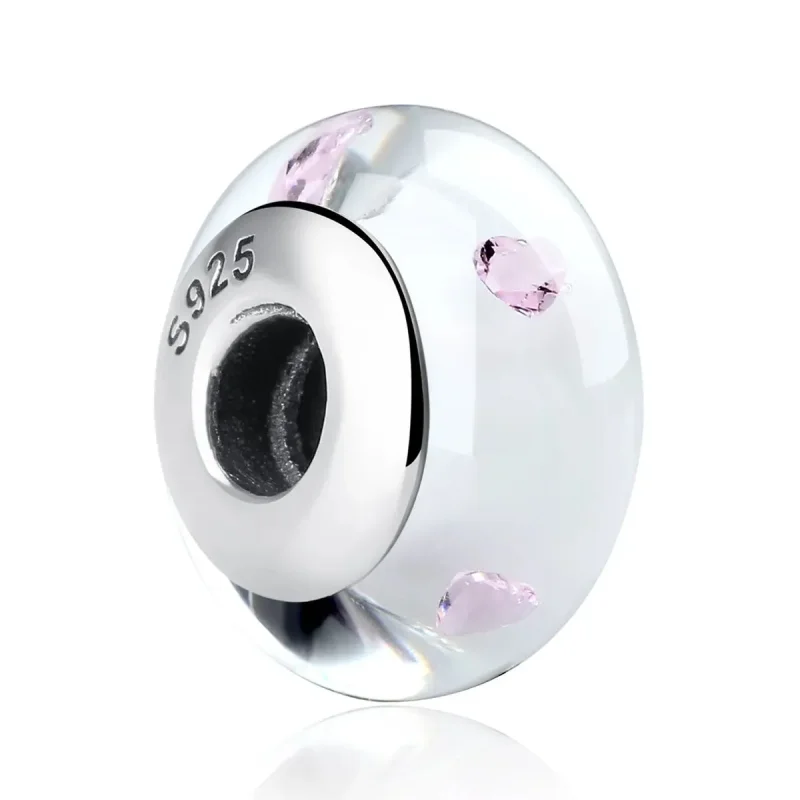 (zdjęcie do) Charms Typu Pandora Białe kamienie ze szkła Murano w kolorze różowym - SCZ004 - Wyświetl 2