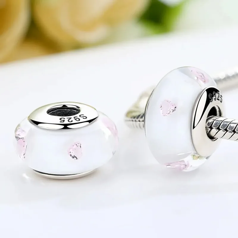 (zdjęcie do) Charms Typu Pandora Białe kamienie ze szkła Murano w kolorze różowym - SCZ004 - Wyświetl 3