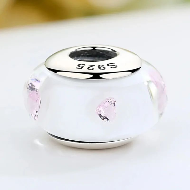(zdjęcie do) Charms Typu Pandora Białe kamienie ze szkła Murano w kolorze różowym - SCZ004 - Wyświetl 4