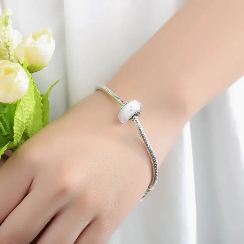 (zdjęcie do) Charms Typu Pandora Białe kamienie ze szkła Murano w kolorze różowym - SCZ004 - Wyświetl 6