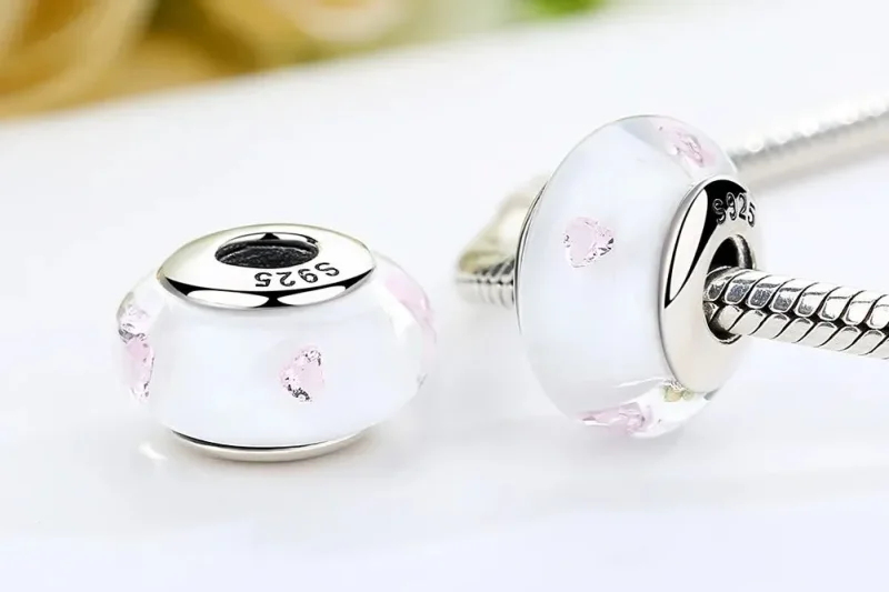 (zdjęcie do) Charms Typu Pandora Białe kamienie ze szkła Murano w kolorze różowym - SCZ004 - Wyświetl 7