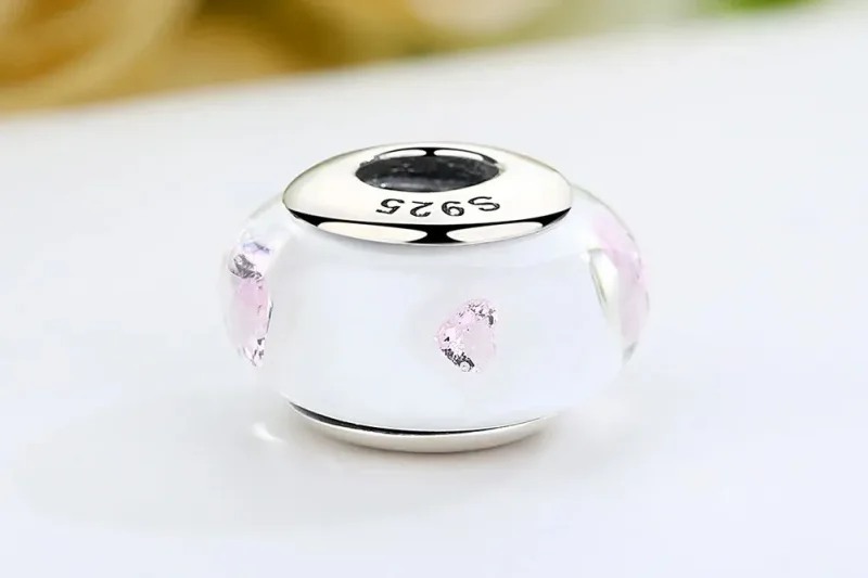 (zdjęcie do) Charms Typu Pandora Białe kamienie ze szkła Murano w kolorze różowym - SCZ004 - Wyświetl 8