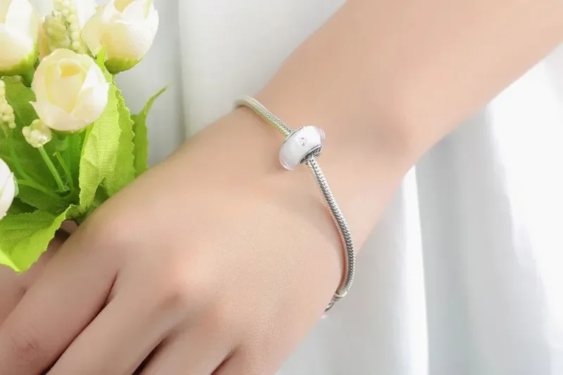 (zdjęcie do) Charms Typu Pandora Białe kamienie ze szkła Murano w kolorze różowym - SCZ004 - Wyświetl 10