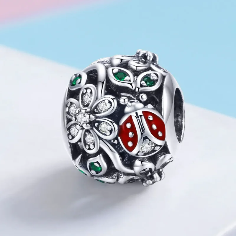 (zdjęcie do) Charms Typu Pandora Biedronki i kwiaty - SCC926 - Wyświetl 2