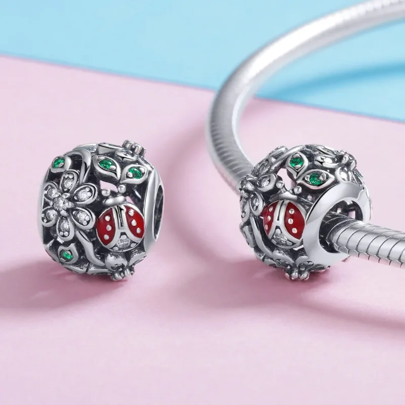 (zdjęcie do) Charms Typu Pandora Biedronki i kwiaty - SCC926 - Wyświetl 4