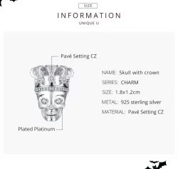 Charms Typu Pandora Czaszka Z Koroną - SCC1361