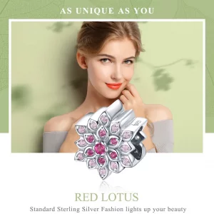 Charms Typu Pandora Czerwony Lotos - BSC038