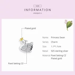 Charms Typu Pandora Dwutonową Księżniczka Łabędź - SCC1343