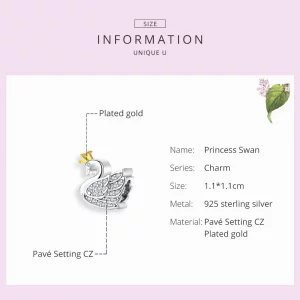 Charms Typu Pandora Dwutonową Księżniczka Łabędź - SCC1343