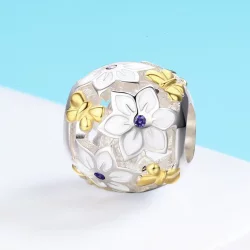 Charms Typu Pandora Dwutonową Kwiaty i motyle - SCC546