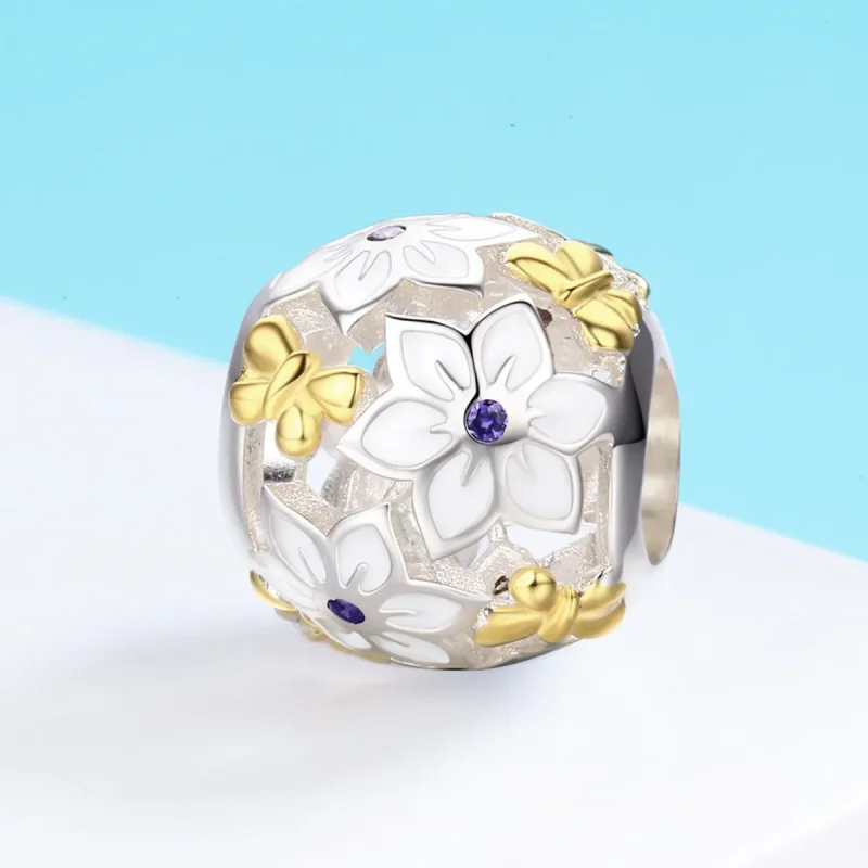 (zdjęcie do) Charms Typu Pandora Dwutonową Kwiaty i motyle - SCC546 - Wyświetl 3