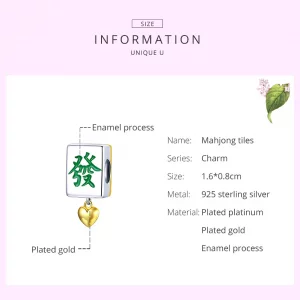 Charms Typu Pandora Dwutonową Płytki Mahjong - SCC1751