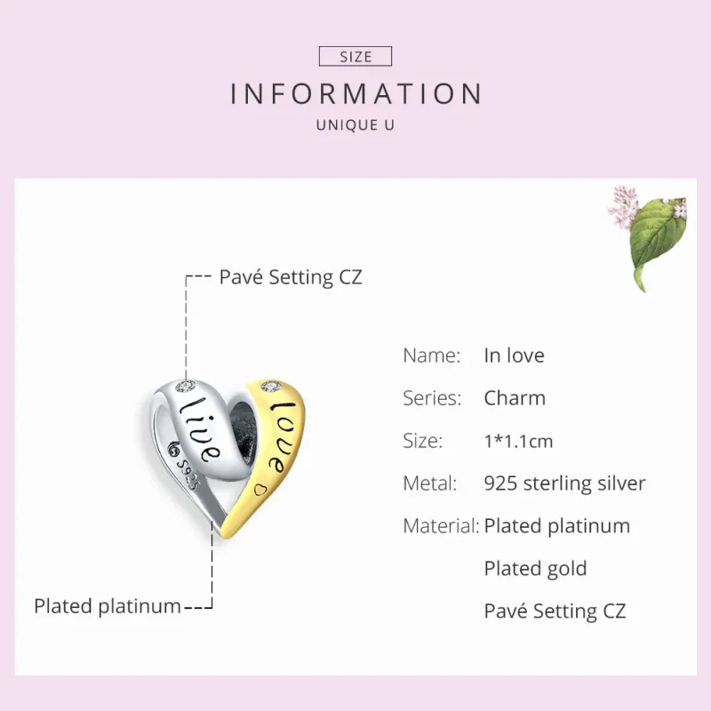 (zdjęcie do) Charms Typu Pandora Dwutonową Zakochany - BSC227 - Wyświetl 6