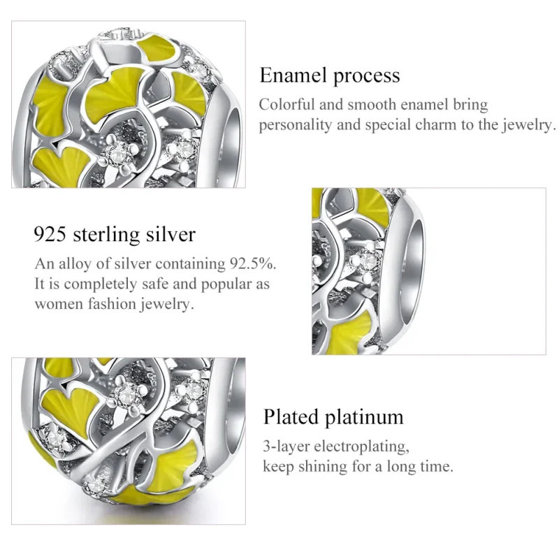 (zdjęcie do) Charms Typu Pandora Eleganckie liście miłorzębu - BSC334 - Wyświetl 7