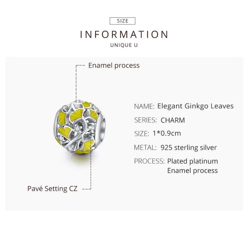(zdjęcie do) Charms Typu Pandora Eleganckie liście miłorzębu - BSC334 - Wyświetl 8