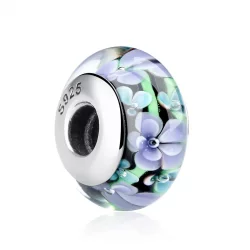Charms Typu Pandora Fioletowe Kwiaty Szkło Murano - SCZ009