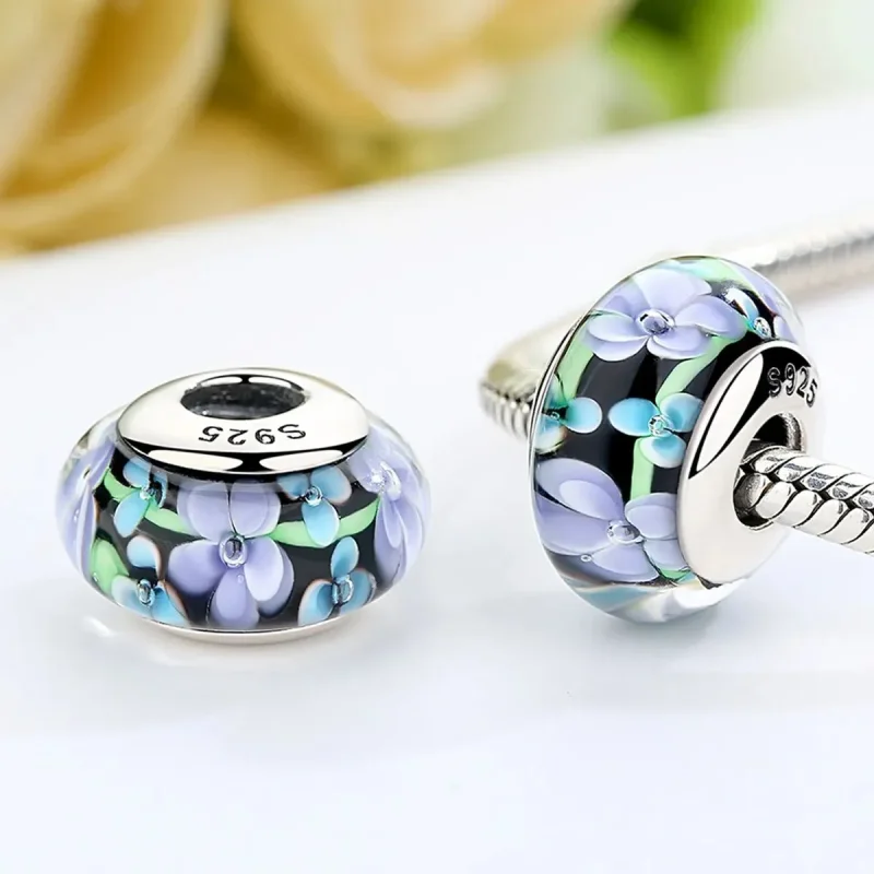 (zdjęcie do) Charms Typu Pandora Fioletowe Kwiaty Szkło Murano - SCZ009 - Wyświetl 3