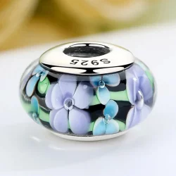 Charms Typu Pandora Fioletowe Kwiaty Szkło Murano - SCZ009