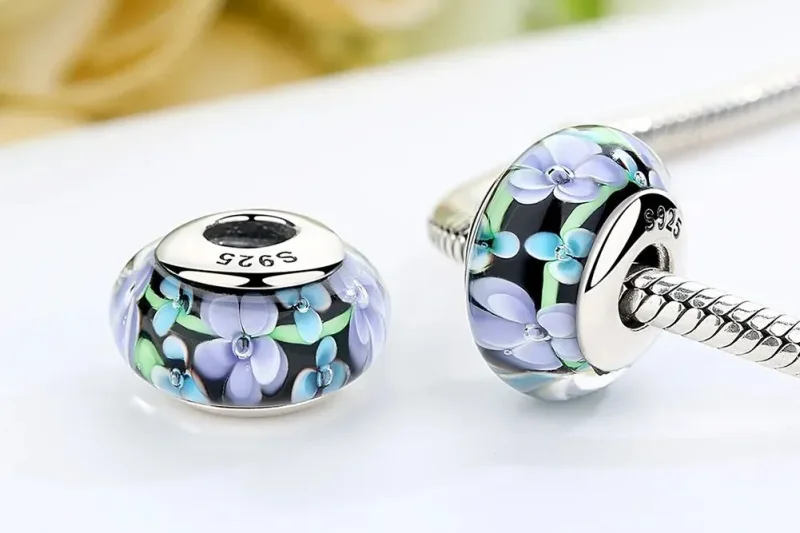 (zdjęcie do) Charms Typu Pandora Fioletowe Kwiaty Szkło Murano - SCZ009 - Wyświetl 7