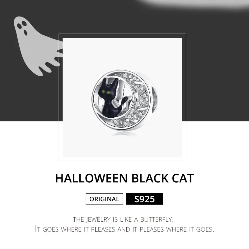 (zdjęcie do) Charms Typu Pandora Halloweenowy czarny kot - BSC325 - Wyświetl 6