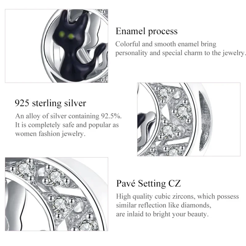(zdjęcie do) Charms Typu Pandora Halloweenowy czarny kot - BSC325 - Wyświetl 7