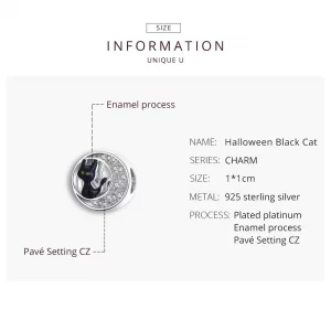 Charms Typu Pandora Halloweenowy czarny kot - BSC325