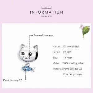 Charms Typu Pandora Kotek Z Rybą - BSC226