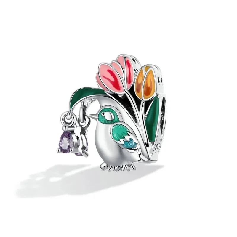 (zdjęcie do) Charms Typu Pandora Kwiaty i ptaki - deszcz - SCC2193 - Wyświetl 2