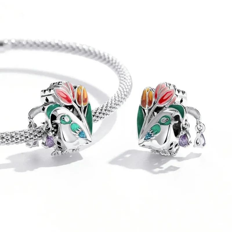 (zdjęcie do) Charms Typu Pandora Kwiaty i ptaki - deszcz - SCC2193 - Wyświetl 3